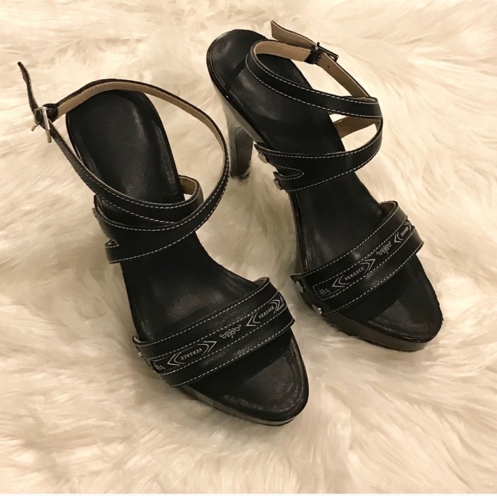Versace black with white trim heels